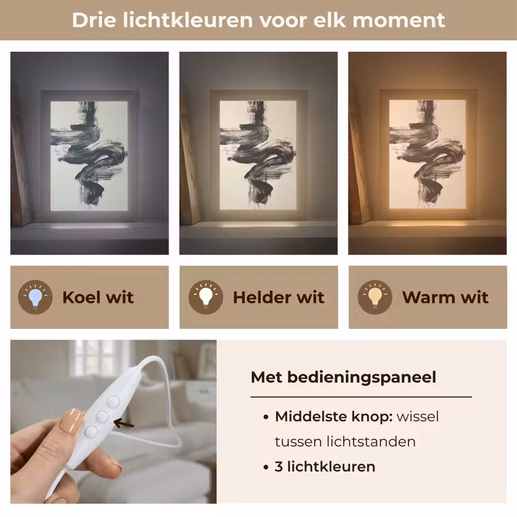 Golven - Penseelstreken - Beige - Minimalistisch Light Box met kabel (Tafellamp) klein -USP_lichtkleurNL