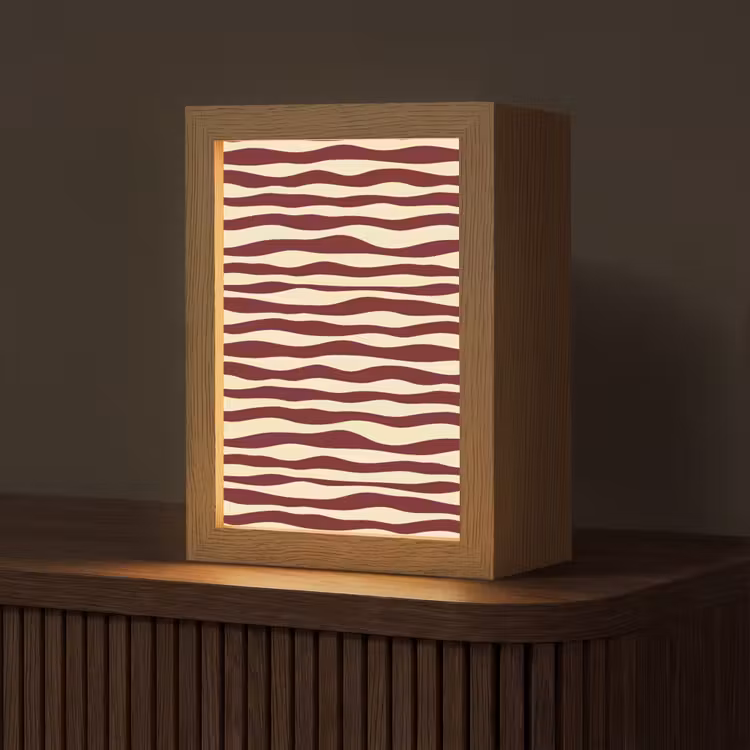Golven - Rood - Patroon - Crème Light Box met kabel (Tafellamp) klein 925 -z3d_website