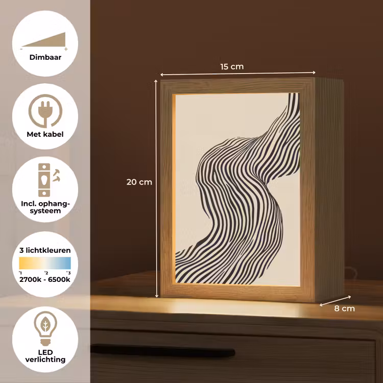 Golvend - Lijnen - Abstract - Silhouet Light Box met kabel (Tafellamp) klein -USP_NL