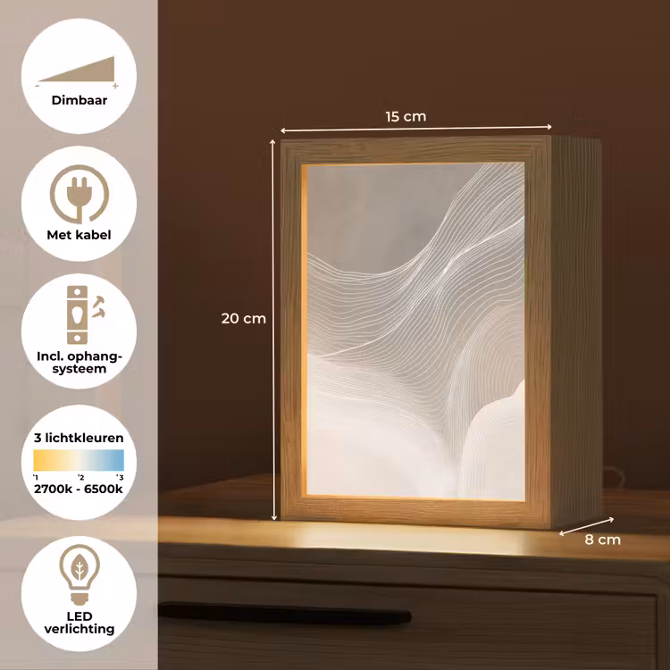 Golvende lijnen - Luchtstromen - Harmonieus Light Box met kabel (Tafellamp) klein -USP_NL