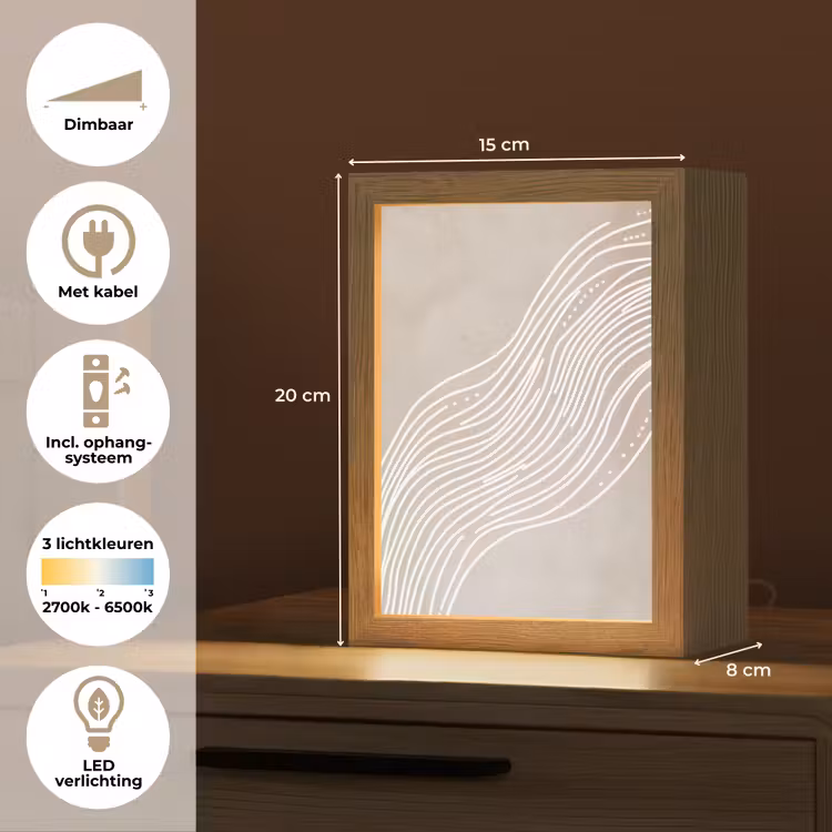 Golvende lijnen - Vloeiend - Zandkleurig Light Box met kabel (Tafellamp) klein -USP_NL