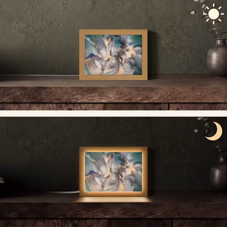 Goud - Blauw - Marmer Light Box met kabel (Tafellamp) klein -sfeer3