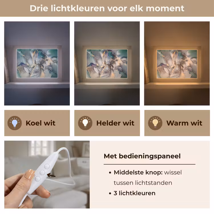 Goud - Blauw - Marmer Light Box met kabel (Tafellamp) klein -USP_lichtkleurNL
