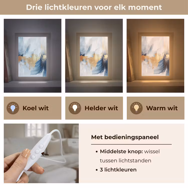 Goud - Blauw - Verf - Kunst - Modern Light Box met kabel (Tafellamp) klein -USP_lichtkleurNL