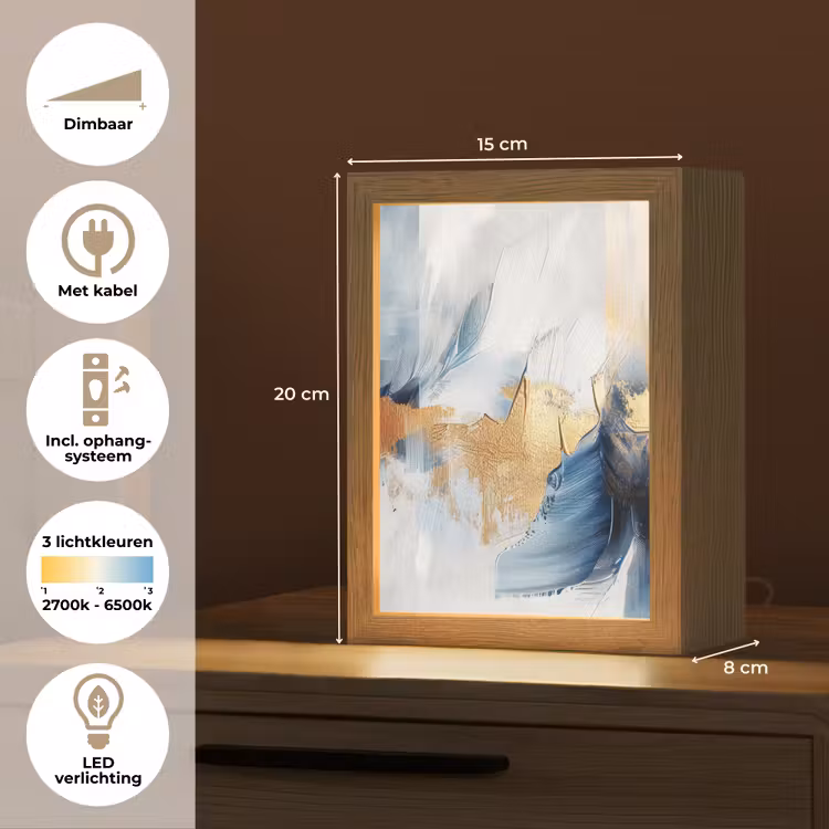 Goud - Blauw - Verf - Kunst - Modern Light Box met kabel (Tafellamp) klein -USP_NL