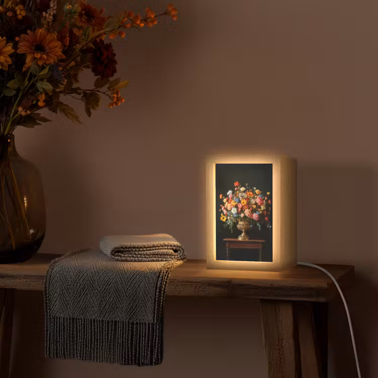 Goud - Bloemen - Kleuren - Vaas Light Box met kabel (Tafellamp) klein -sfeer4