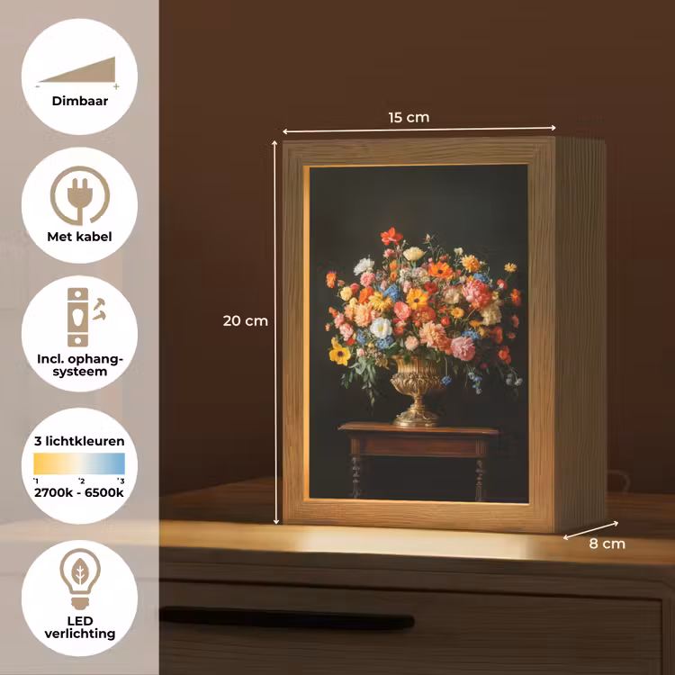 Goud - Bloemen - Kleuren - Vaas Light Box met kabel (Tafellamp) klein -USP_NL