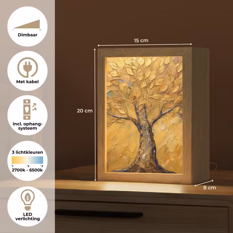 Goud - Boom - Abstract - Modern Light Box met kabel (Tafellamp) klein -USP_NL