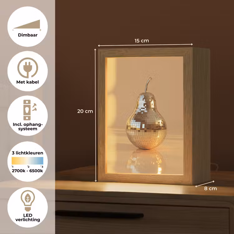 Goud - Disco - Glitter - Peer Light Box met kabel (Tafellamp) klein -USP_NL