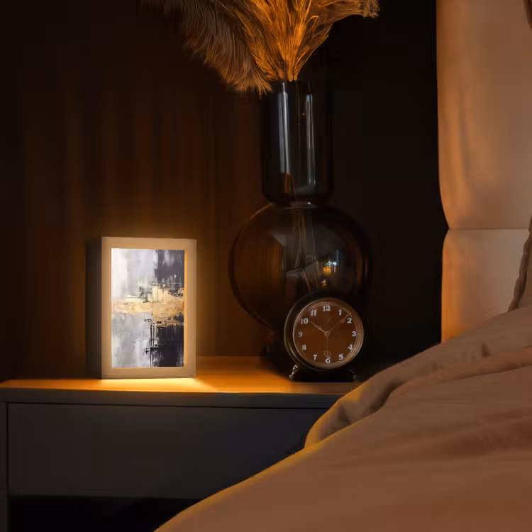 Goud - Luxe - Acryl - Kunst Light Box met kabel (Tafellamp) klein -sfeer1