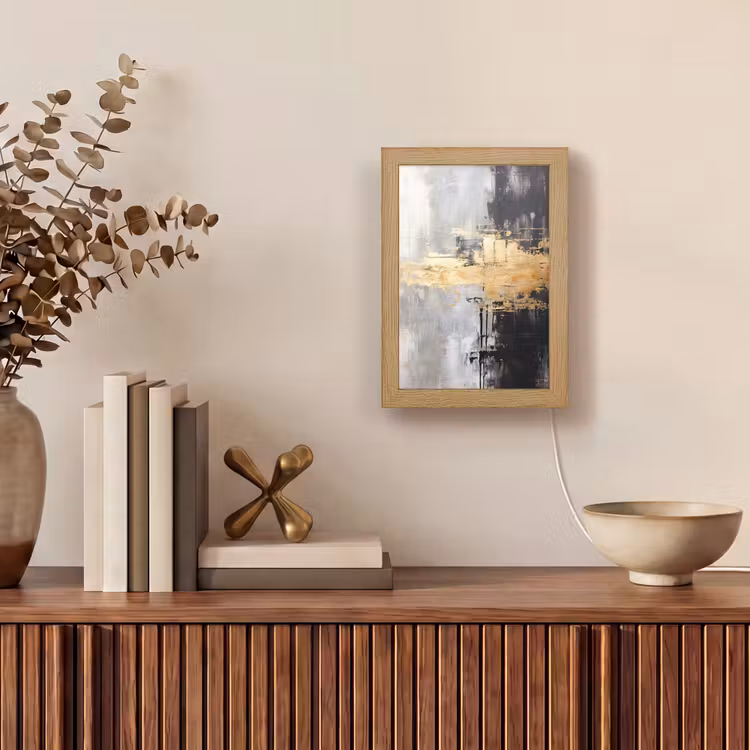 Goud - Luxe - Acryl - Kunst Light Box met kabel (Tafellamp) klein -sfeer2