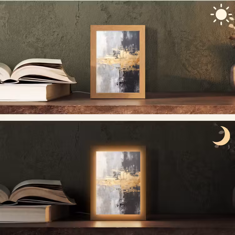 Goud - Luxe - Acryl - Kunst Light Box met kabel (Tafellamp) klein -sfeer3