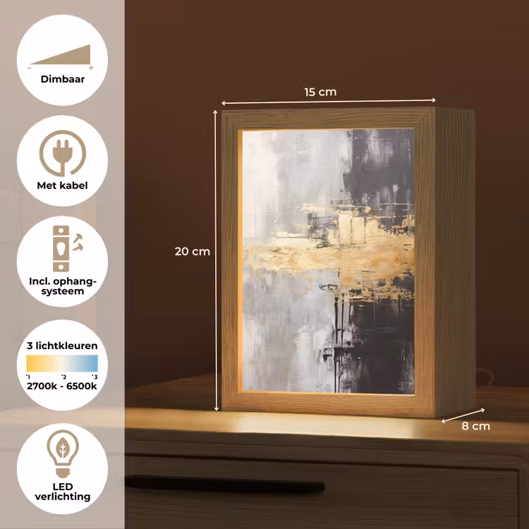 Goud - Luxe - Acryl - Kunst Light Box met kabel (Tafellamp) klein -USP_NL