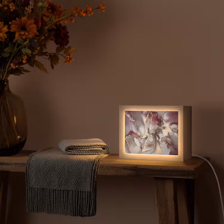 Goud - Marmer - Paars Light Box met kabel (Tafellamp) klein -sfeer4