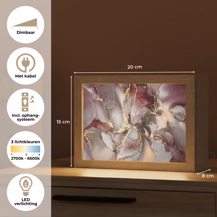 Goud - Marmer - Paars Light Box met kabel (Tafellamp) klein -USP_NL