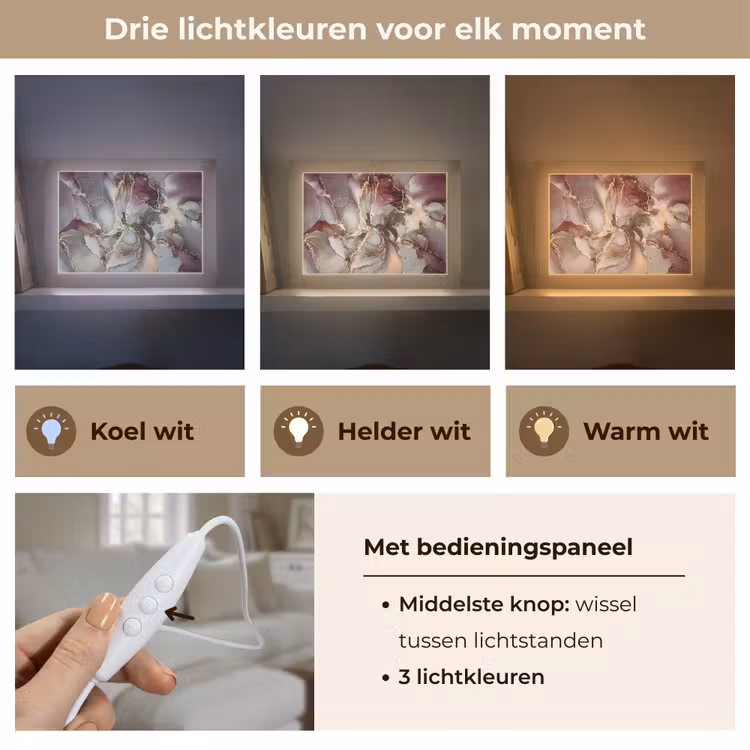 Goud - Marmer - Paars Light Box met kabel (Tafellamp) klein -USP_lichtkleurNL