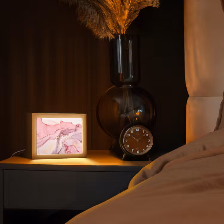 Goud - Marmer - Roze Light Box met kabel (Tafellamp) klein -sfeer1