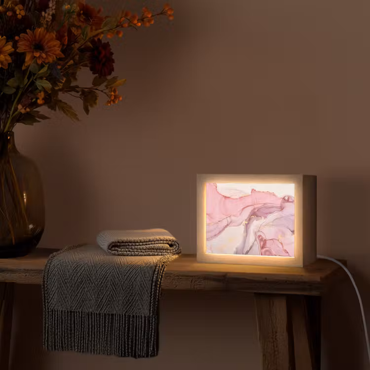 Goud - Marmer - Roze Light Box met kabel (Tafellamp) klein -sfeer4