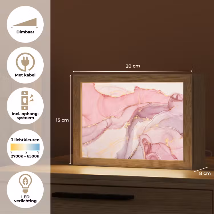 Goud - Marmer - Roze Light Box met kabel (Tafellamp) klein -USP_NL