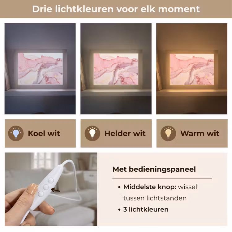 Goud - Marmer - Roze Light Box met kabel (Tafellamp) klein -USP_lichtkleurNL