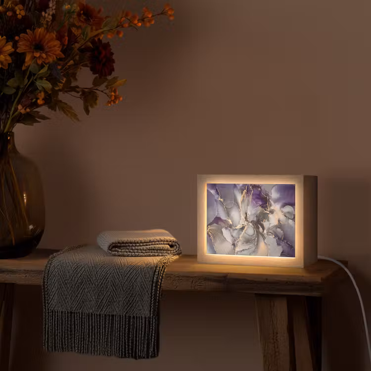 Goud - Paars - Marmer Light Box met kabel (Tafellamp) klein -sfeer4