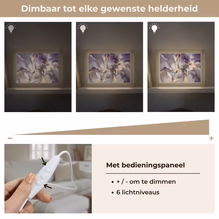 Goud - Paars - Marmer Light Box met kabel (Tafellamp) klein -USP_dimbaarNL