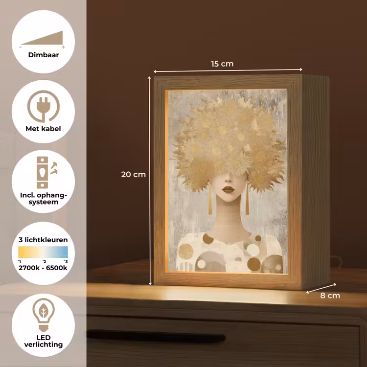Goud - Portret - Vrouw Light Box met kabel (Tafellamp) klein -USP_NL
