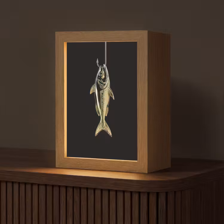 Goud - Vis - Haak - Zwart Light Box met kabel (Tafellamp) klein -z3d_website