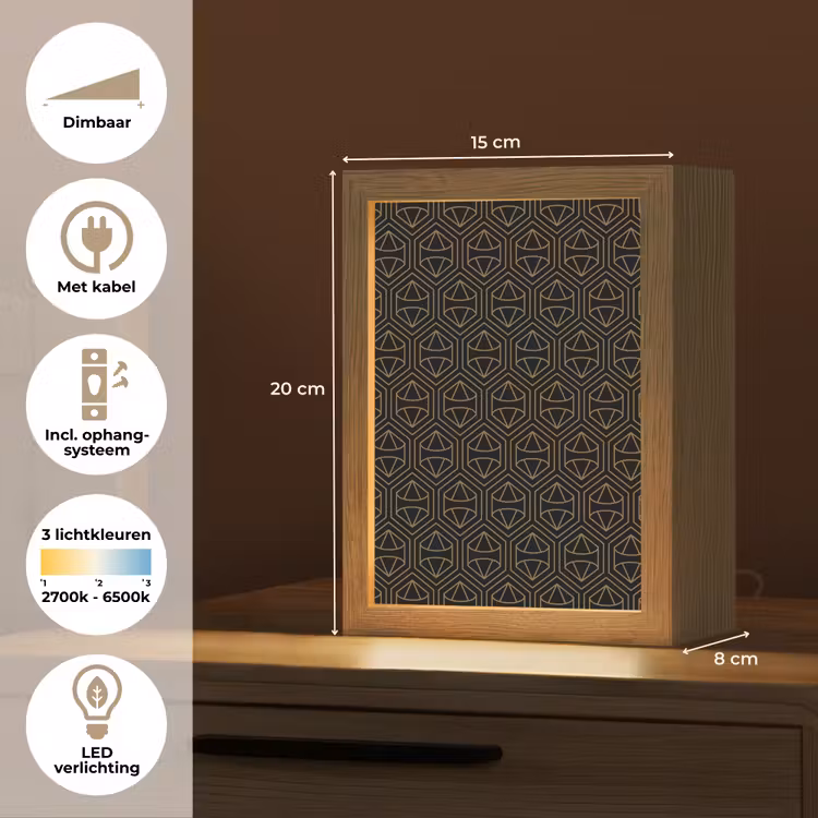 Goud - Zwart - Diamant Light Box met kabel (Tafellamp) klein 925 -USP_NL