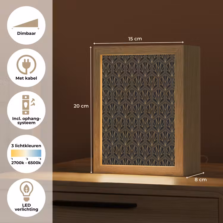 Goud - Zwart - Lijnen Light Box met kabel (Tafellamp) klein 925 -USP_NL