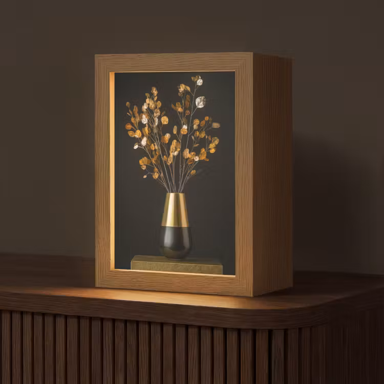 Goudbruine - Bladeren - Vaas - Herfstachtig Light Box met kabel (Tafellamp) klein -z3d_website