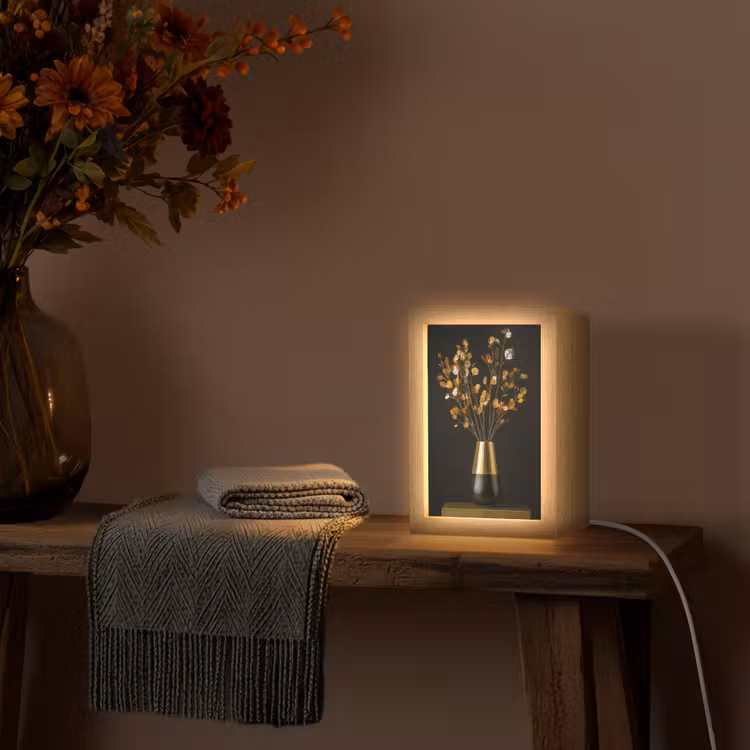 Goudbruine - Bladeren - Vaas - Herfstachtig Light Box met kabel (Tafellamp) klein -sfeer4