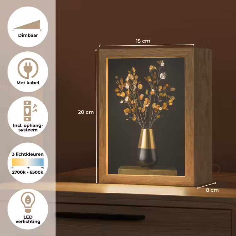 Goudbruine - Bladeren - Vaas - Herfstachtig Light Box met kabel (Tafellamp) klein -USP_NL