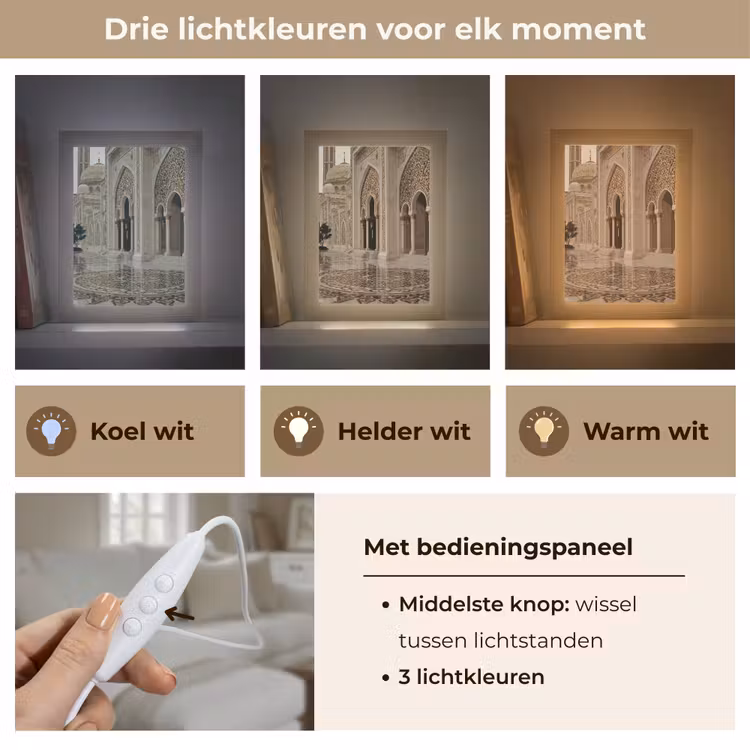 Gouden details - Marmer - Islamitisch Light Box met kabel (Tafellamp) klein -USP_lichtkleurNL