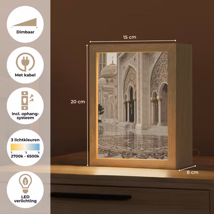 Gouden details - Marmer - Islamitisch Light Box met kabel (Tafellamp) klein -USP_NL