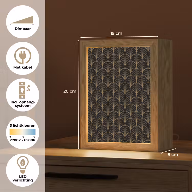Gouden - Waaiers - Zwart Light Box met kabel (Tafellamp) klein 925 -USP_NL