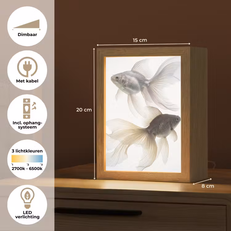 Goudvissen - Modern - Wit Light Box met kabel (Tafellamp) klein -USP_NL