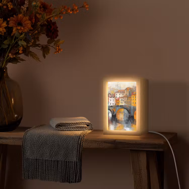 Gracht - Huizen - Kunst - Art Light Box met kabel (Tafellamp) klein -sfeer4