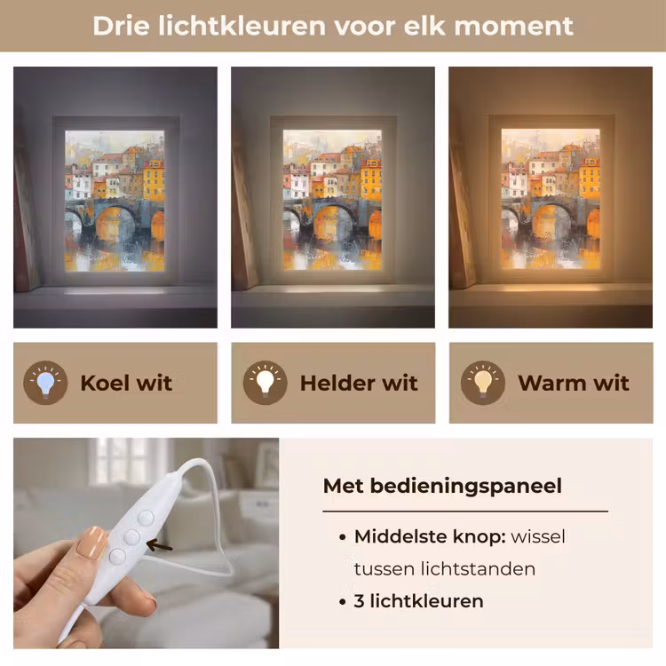 Gracht - Huizen - Kunst - Art Light Box met kabel (Tafellamp) klein -USP_lichtkleurNL