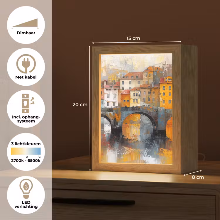 Gracht - Huizen - Kunst - Art Light Box met kabel (Tafellamp) klein -USP_NL