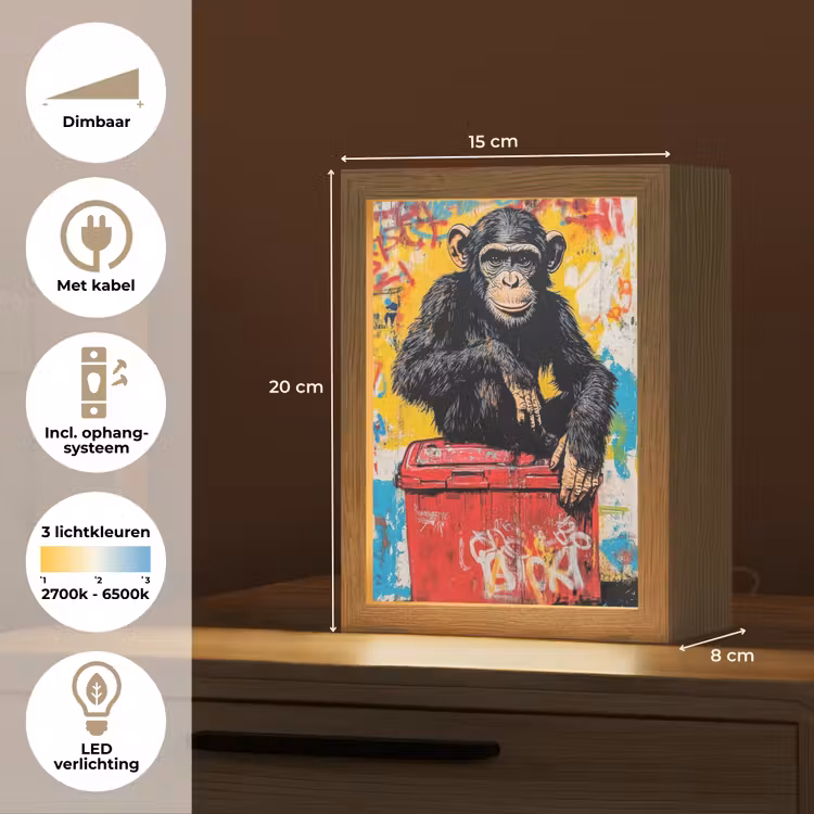 Graffiti - Aap - Street art - Dieren Light Box met kabel (Tafellamp) klein -USP_NL