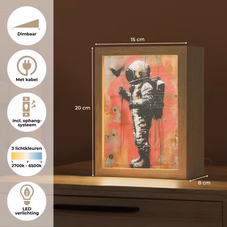 Graffiti - Astronaut - Street art - Ruimte Light Box met kabel (Tafellamp) klein -USP_NL