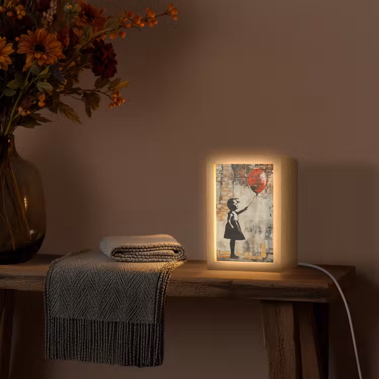 Graffiti - Banksy Style - Meisje met ballon Light Box met kabel (Tafellamp) klein -sfeer4