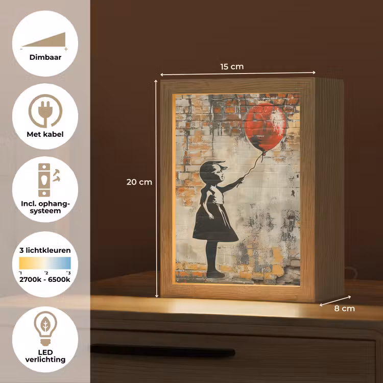 Graffiti - Banksy Style - Meisje met ballon Light Box met kabel (Tafellamp) klein -USP_NL