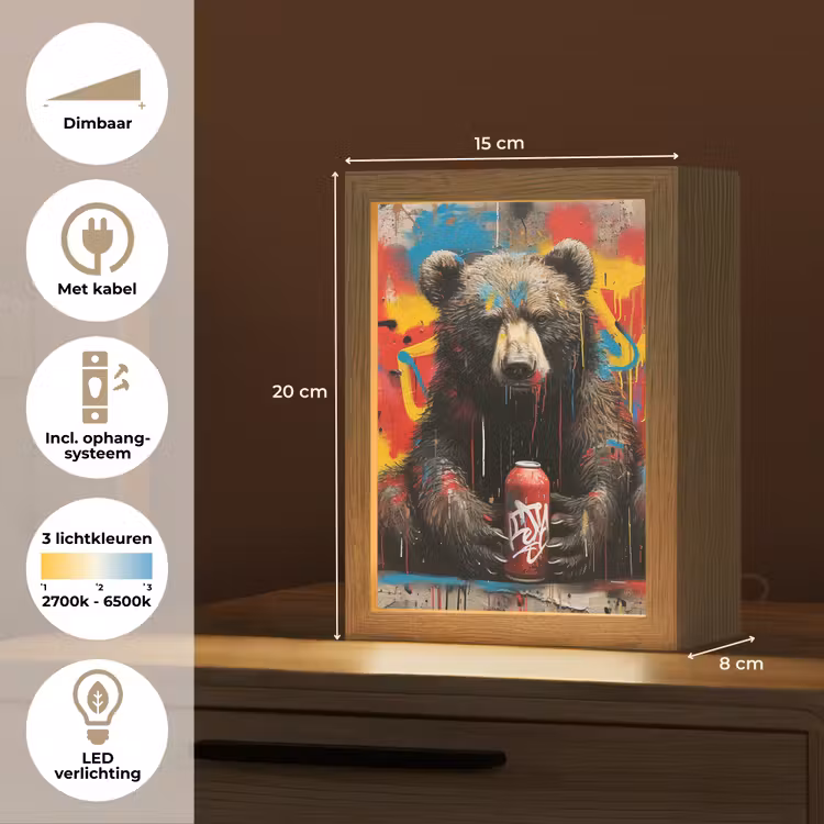 Graffiti - Beer - Dier - Muur - Street art Light Box met kabel (Tafellamp) klein -USP_NL