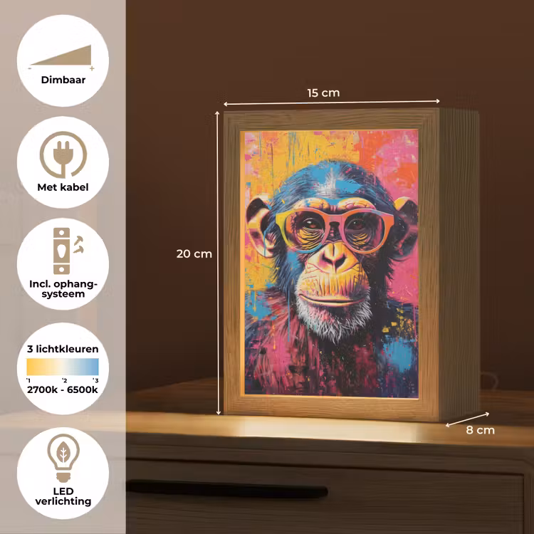 Graffiti - Chimpansee - Aap - Bril - Kleurrijk Light Box met kabel (Tafellamp) klein -USP_NL
