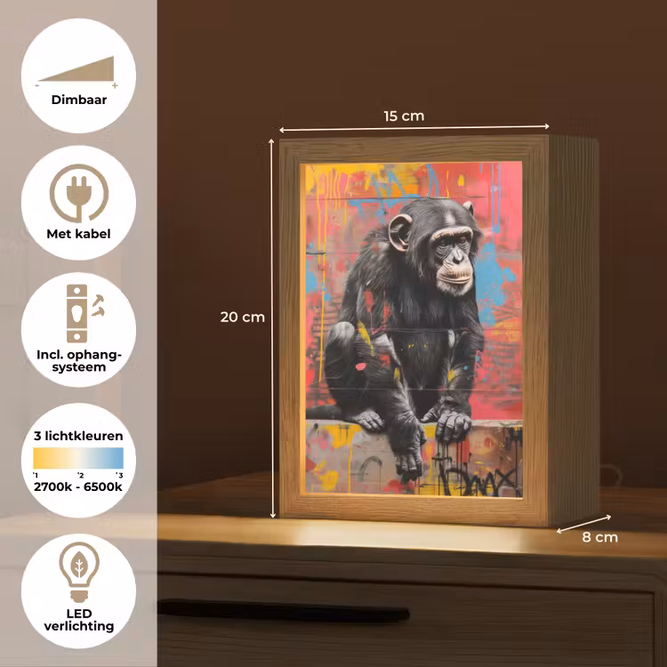 Graffiti - Chimpansee - Aap - Dieren - Street art Light Box met kabel (Tafellamp) klein -USP_NL