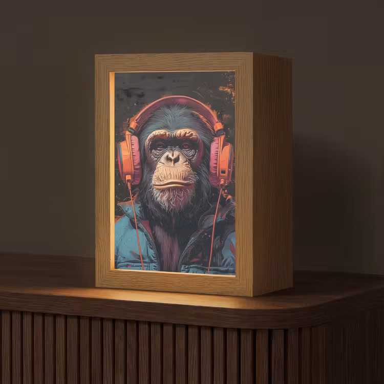 Graffiti - Chimpansee - Koptelefoon - Aap Light Box met kabel (Tafellamp) klein -z3d_website