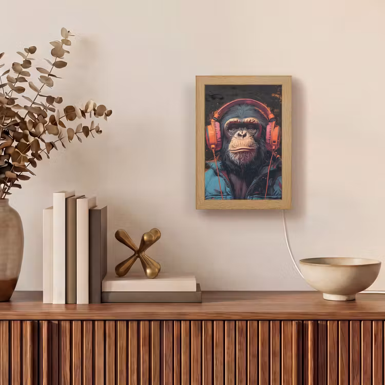 Graffiti - Chimpansee - Koptelefoon - Aap Light Box met kabel (Tafellamp) klein -sfeer2