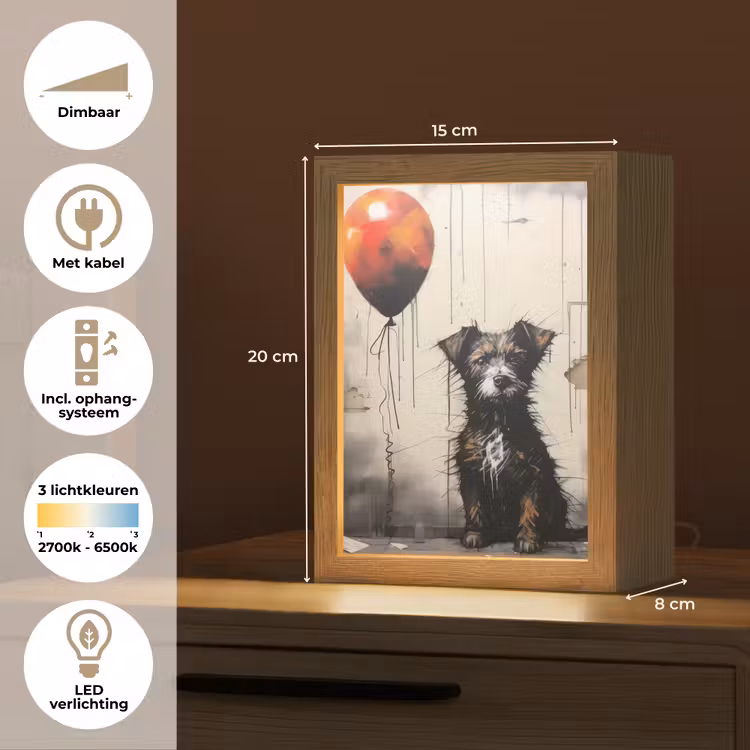 Graffiti - Hond - Ballon - Dieren Light Box met kabel (Tafellamp) klein -USP_NL